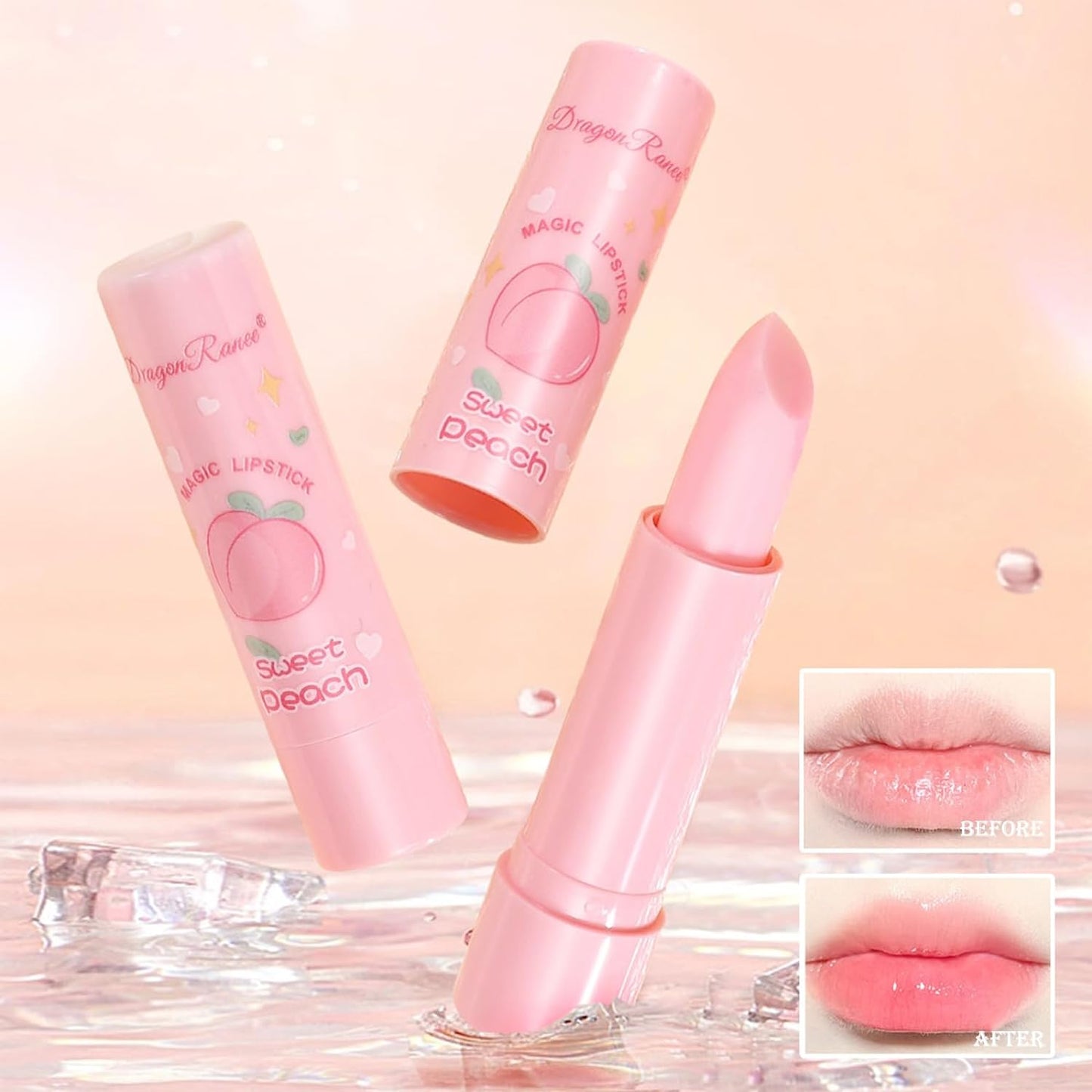 3 PCS Peach Lip Balm Color Changing Lipstick Set, PH Mood Long Lasting Labial Lip Gloss Lip Balm Tinted Magic Lip Stain, Makeup Lipstick Moisturize