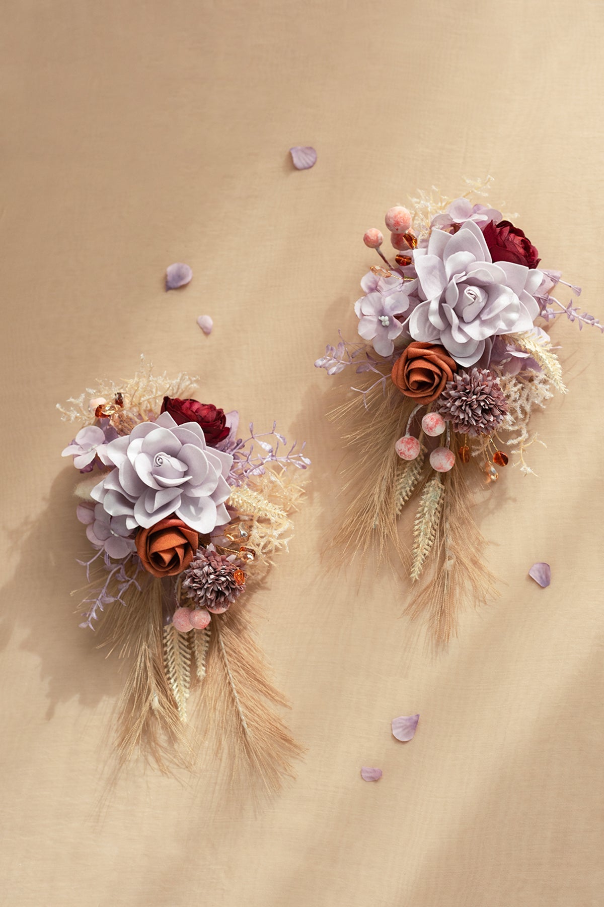 Shoulder Corsages in Lavender Aster & Burnt Orange