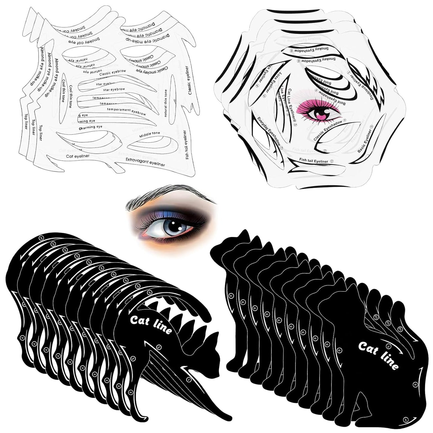 16 Sheets Eyeliner Stencil, Eyeliner Tool Eyeliner Tape Eyeliner Stickers Winged Eyeliner Tool Eyeliner Guide Tool Nonwoven Eyeliner Stencils for Eyes