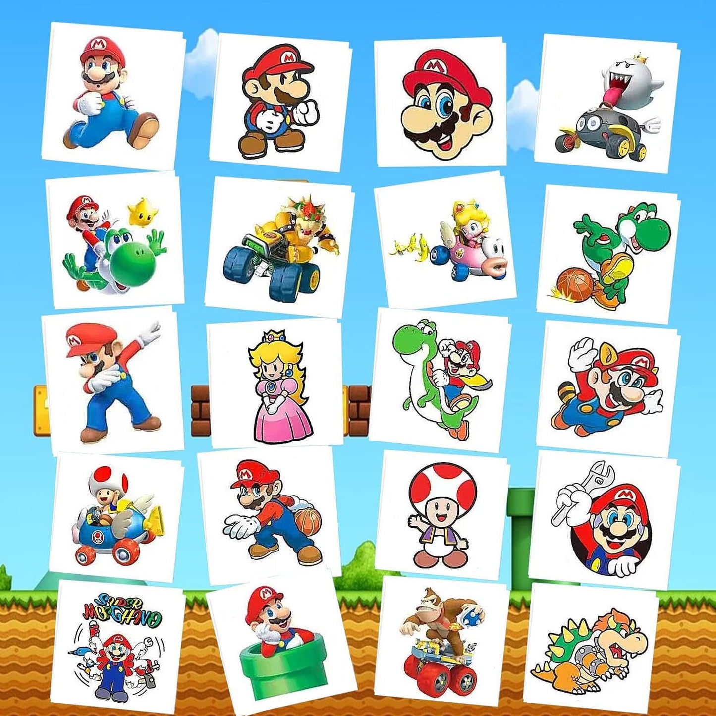 63Pcs Mario Temporary Tattoo Stickers Mario Birthday Party Supplies Mario Party Favors Fake Tattoo Stickers for Kids Classroom Rewards Prizes