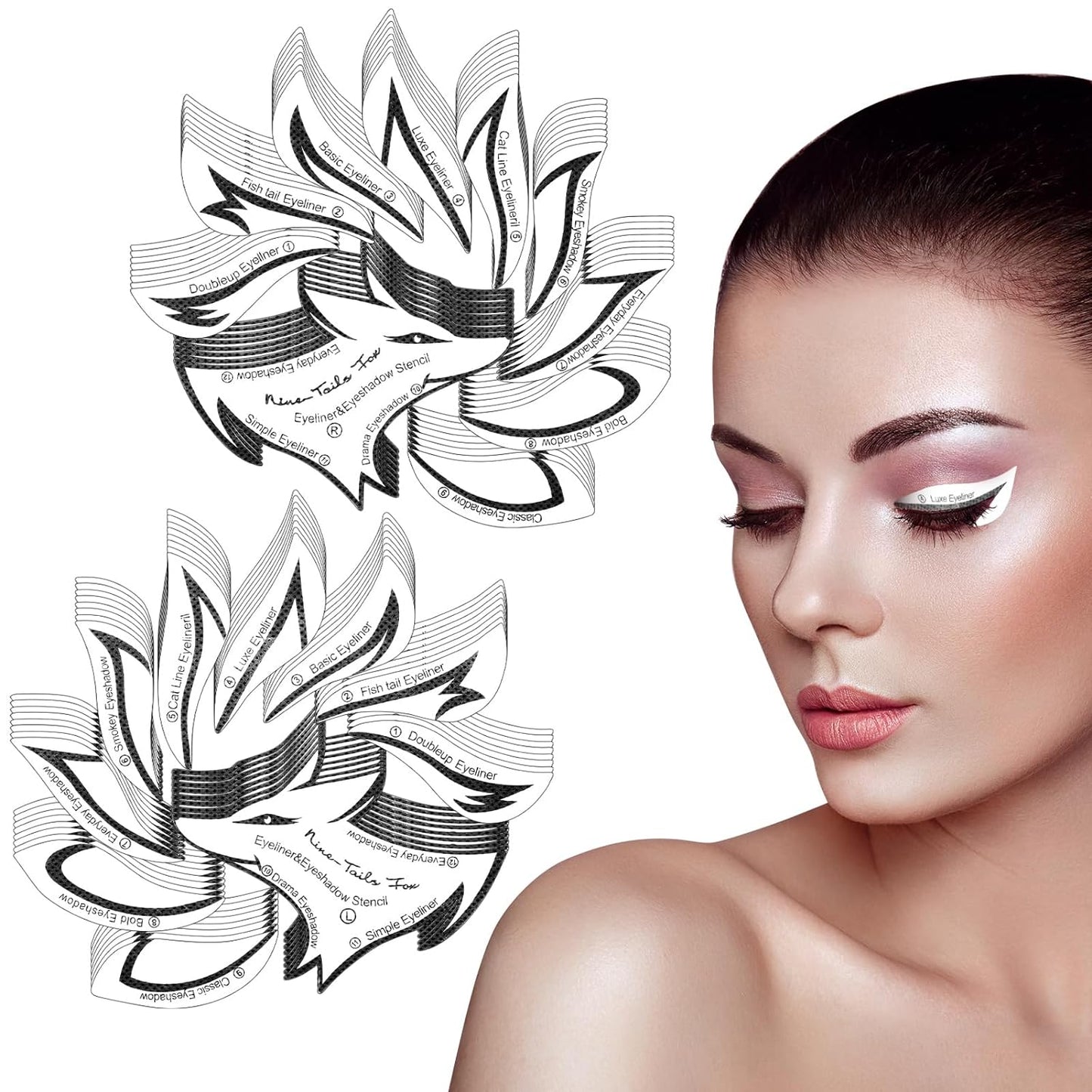 8 Sheets Eyeliner Stencil, Eyeliner Tool Eyeliner Tape Eyeliner Stickers Winged Eyeliner Tool Eyeliner Guide Tool Nonwoven Eyeliner Stencils for Eyes