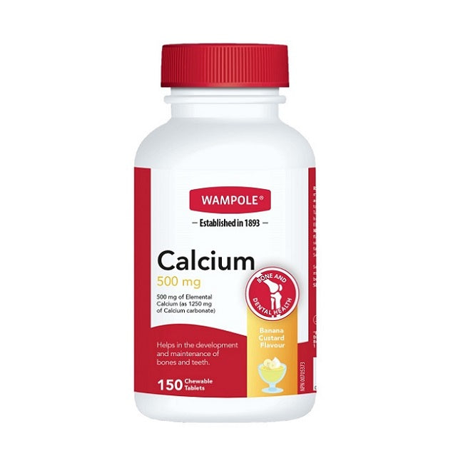 Wampole Calcium 500mg Banana Custard Flavour 150 Chewable Tablets
