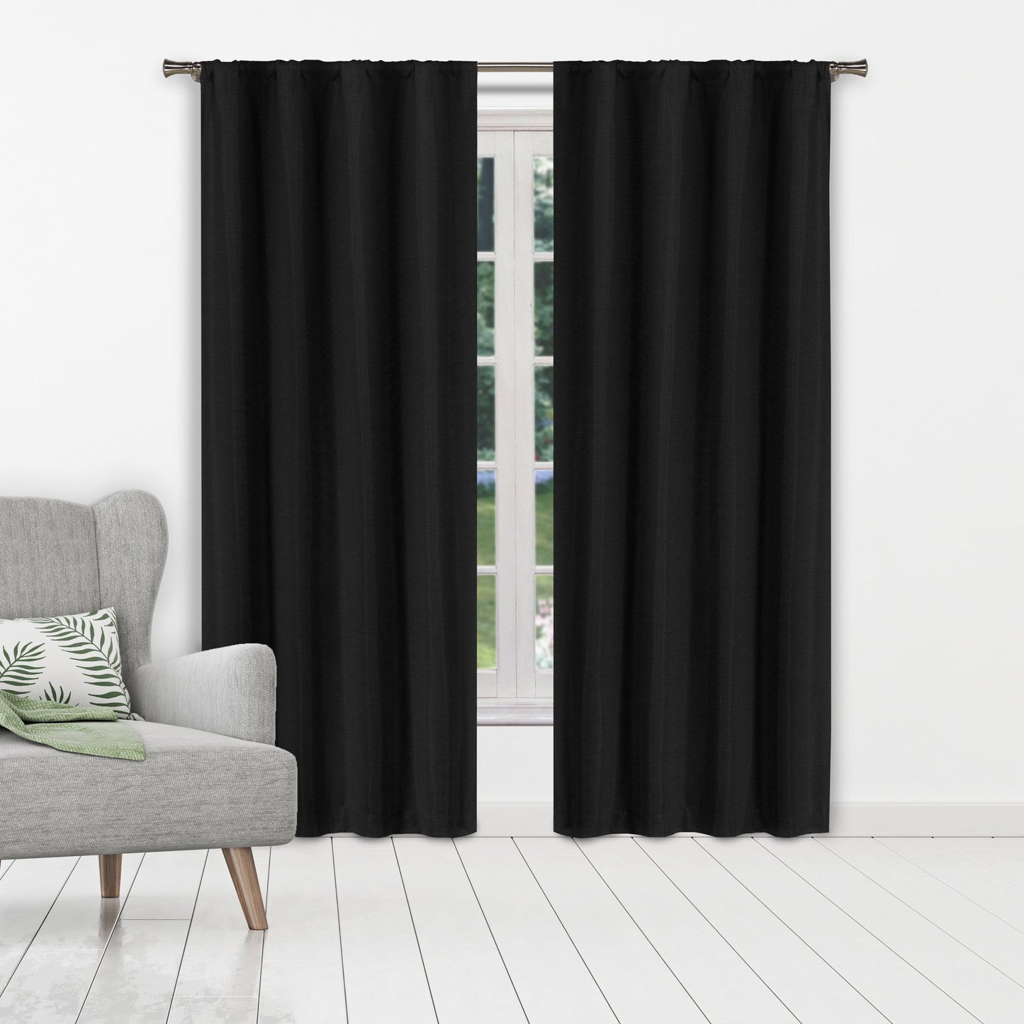 Set of 2: Heavy Solid Textured Blackout Thermal Window Curtain Pair Panel