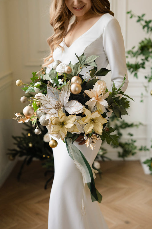 Small Free-Form Bridal Bouquet in Champagne Christmas