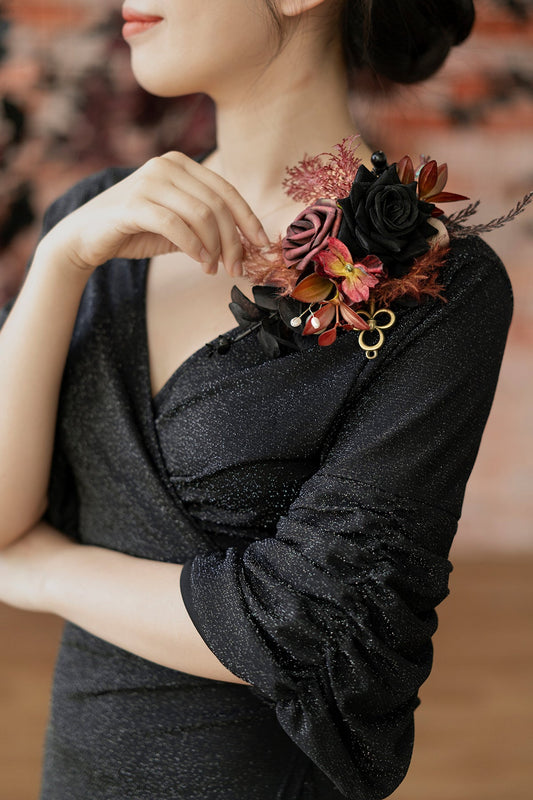 Shoulder Corsages in Moody Burgundy & Black