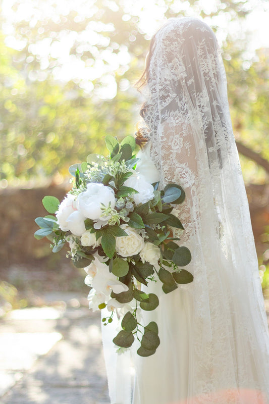 Small Cascade Bridal Bouquet in Natural Whites