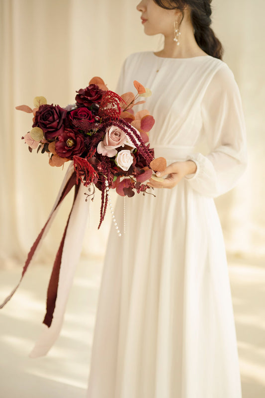 Small Free-Form Bridal Bouquet in Burgundy & Dusty Rose