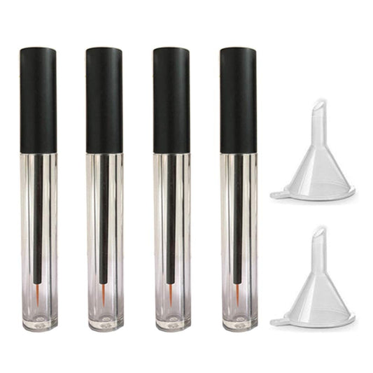 4 Pieces 5ml Clear Empty Eyeliner Tubes with Black Lid Refillable Eyelash Growth Liquid Bottle Plastic Eyeliner Vials Tube with Brush Eyelash Growth Oil Mascara Tube Come with 2 Mini Palstic Funnels