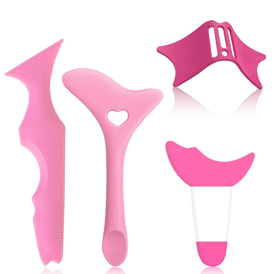 4Pcs Silicone Eyeliner Stencils for Eyes Reusable Winged Tip Eyeliner Aid Tool Silicone Nose Shadow Template Eyeshadow Shields Eyeliner Eyelash Lipstick Eyeshadow Aid Tool for Beginners (Pink)