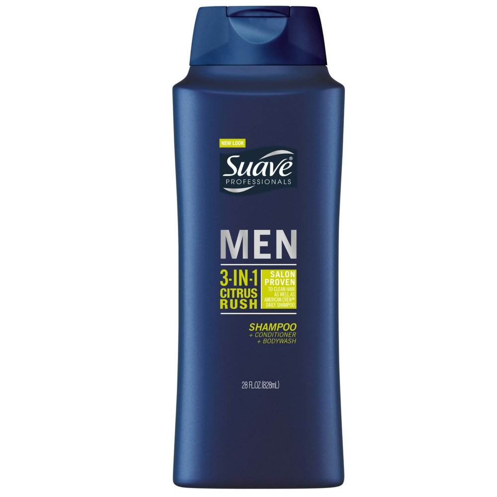 Suave Men 3-in-1 Shampoo Conditioner Body Wash for Gentle Cleansing and Conditioning Citrus Rush Mens Shampoo 3 in 1 Formula with Keratin and Glycerin 28 oz