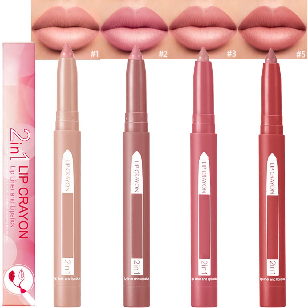 4 Pcs Matte Lip Liner Pencil Sets,Retractable Waterproof Lip Liner Pencil,High Pigmented Lipliner for Daily Makeup,Lipstick Long Lasting Smudge Proof for Women,No Sharpener Required