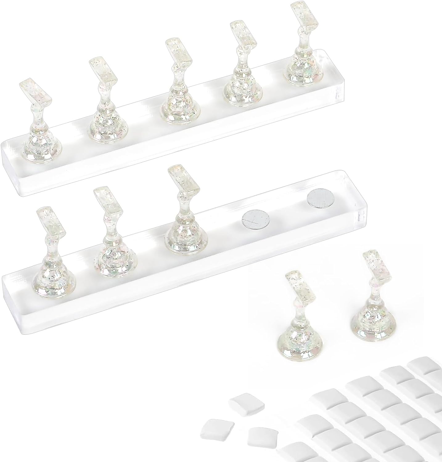 BQAN 2 Set Nail Holder for Painting Nails, Acrylic Nail Stand for Press on / Nails Display with 96 Pcs Reusable Adhesive Putty (Clear)