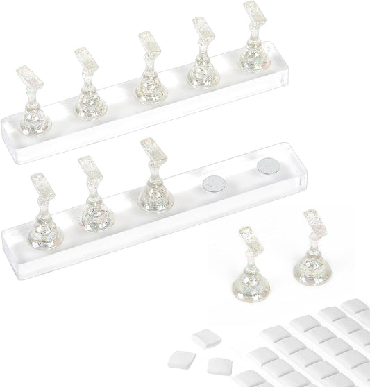 BQAN 2 Set Nail Holder for Painting Nails, Acrylic Nail Stand for Press on / Nails Display with 96 Pcs Reusable Adhesive Putty (Clear)
