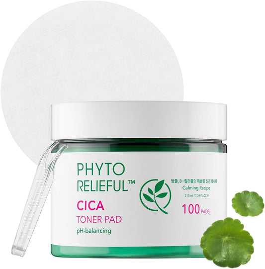 THANKYOU FARMER Phyto Relieful CICA Toner Pad 100 Pads(7.39 Fl Oz), Biodegradable Cotton Pad, Dermatologist Tested, Vegan, Hyaluronic Acid, Centella Asiatica, Soothing, Calming, Fragrance-Free