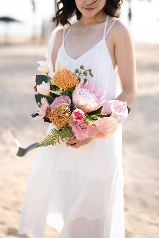 Small Free-Form Bridal Bouquet in Tropical Citrus & Pink | Clearance