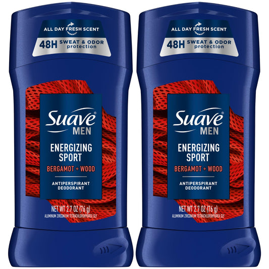 Suave Antiperspirant for Men, Active Sport – Invisible Solid Antiperspirant Stick, 48H Sweat & Odor Protection, Moisturizing Formula, Scented, 2.7 Oz (Pack of 2)