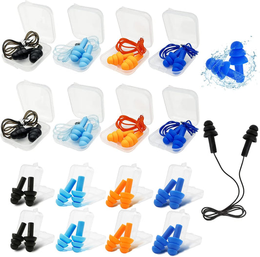 Silicone Ear Plugs for Sleeping,16 Pairs Soft Waterproof Noise Canceling Reduction Earplugs Waterproof Reusable Sound Blocking Earplugs for Concert,Swimming,Study,Loud Noise,Snoring (Dark)
