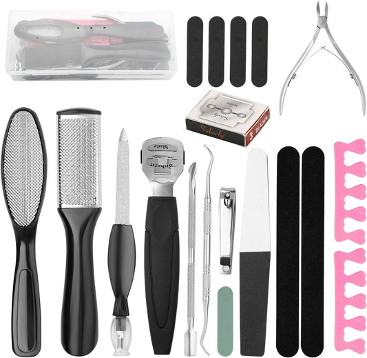 20 in 1 Pedicure Kit Professional Pedicure Tools Set Foot Care Scrubber Stainless Steel Pedicure Supplies Foot File Scraper Rasp Dead Skin Shaver Callus Remover for Feet Women Men Mother’S Day Gift