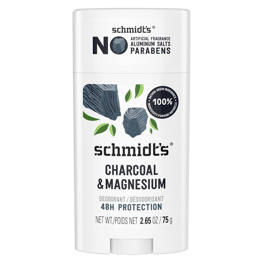 Schmidt's Aluminum-Free Vegan Deodorant Charcoal & Magnesium with 24 Hour Odor Protection, for Women and Men, Natural Ingredients, Cruelty-Free, 2.65 oz