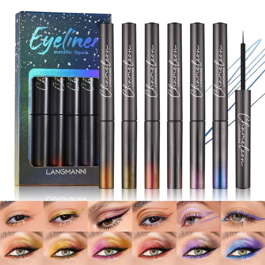 6 Colors Sunset Glitter Liquid Eyeliner Set, 6pcs Metallic Finish Eye Shadow, Quick Drying Waterproof High Pigmented Colorful Eye Makeup for Daily Makeup, Cosplay, Masquerade Party