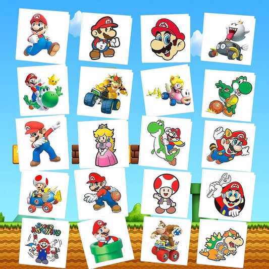 63Pcs Mario Temporary Tattoo Stickers Mario Birthday Party Supplies Mario Party Favors Fake Tattoo Stickers for Kids Classroom Rewards Prizes