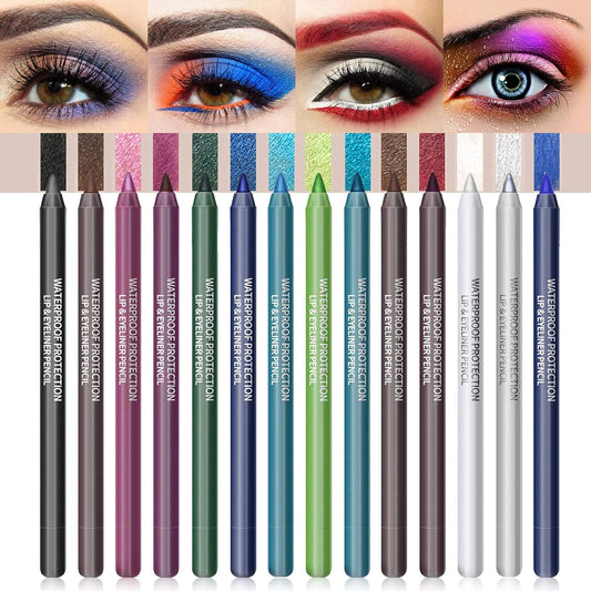 14 Colors Eyeliner Pen Colorful Set, Pearl Eyeliner Kit Metallic Eyeshadow Pencil Matte Glitter Colored Eye-Liner, Long Lasting Professional Eye Makeup Set Colorful Eyeliner Eye Color for Women