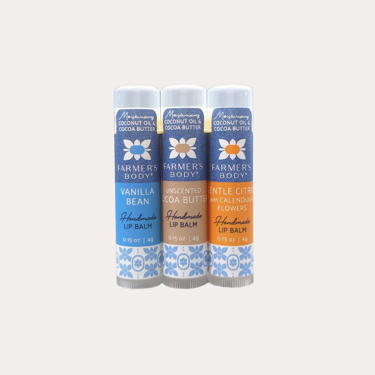 Vegan Lip Balm Trio | Gentle Citrus, Vanilla, and Cocoa Butter