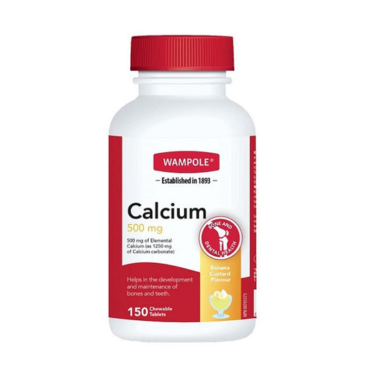 Wampole Calcium 500mg Banana Custard Flavour 150 Chewable Tablets