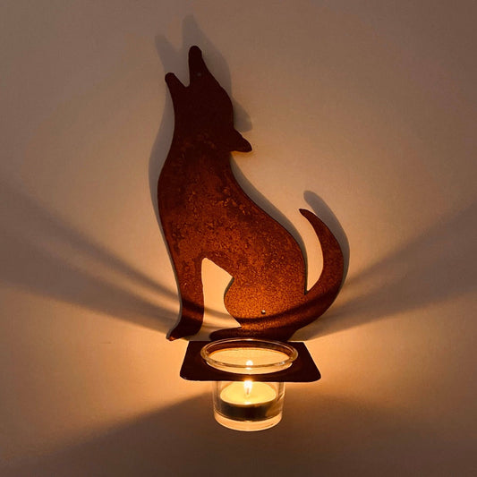 Rustic Coyote Patina Tea Light Candle Holder - Wall Sconce