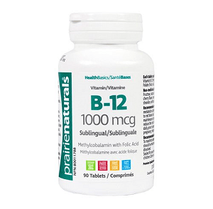 Prairie Naturals Vitamin B-12 1000mcg with Folic Acid 90 Sublingual Tablets