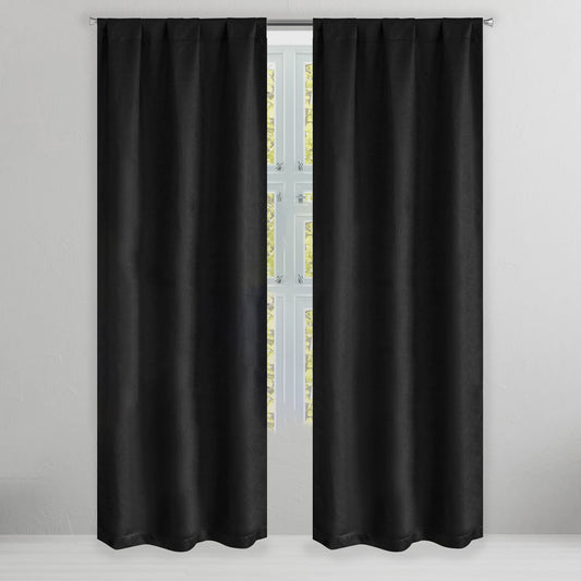 Set of 2: Brushed Textured Blackout Thermal Window Curtain Pair Panel
