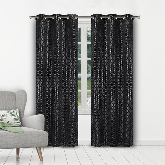 Set of 2: Geometric Print Blackout Grommet Curtain Pair Panel