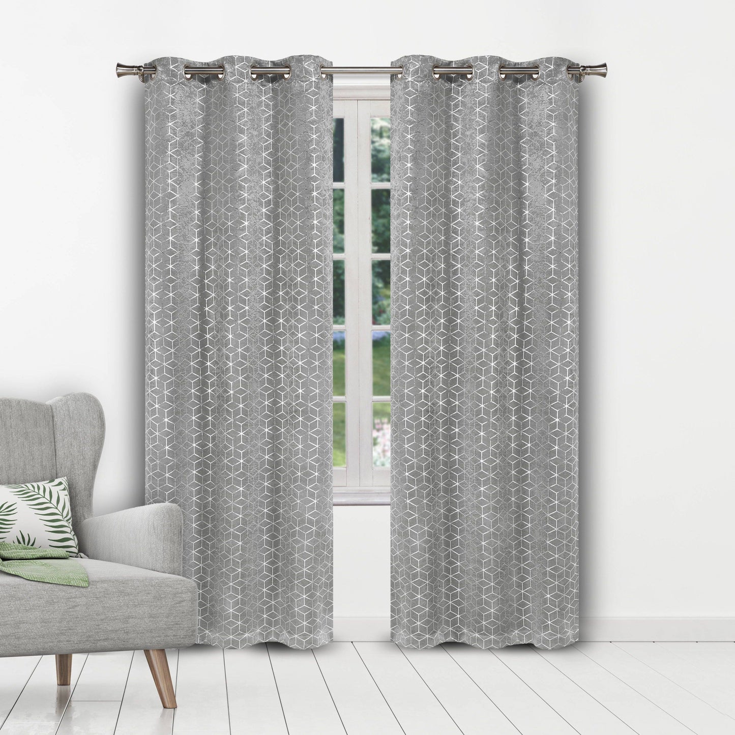 Set of 2: Geometric Print Blackout Grommet Curtain Pair Panel