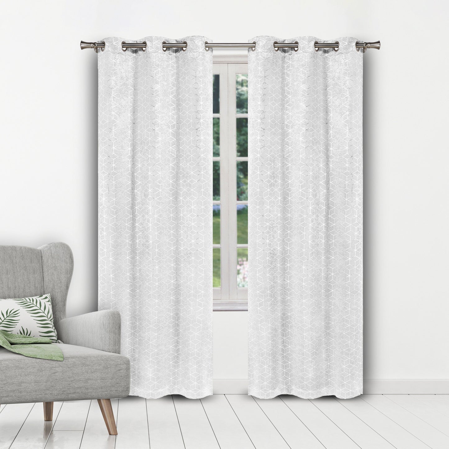 Set of 2: Geometric Print Blackout Grommet Curtain Pair Panel