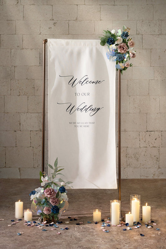 Sign Flower Swag & Free-Standing Flowers in Dusty Rose & Navy